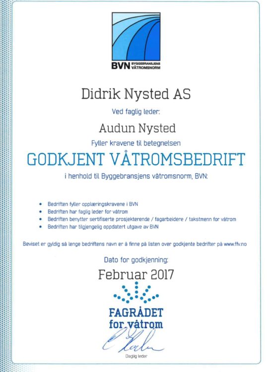 Godkjent våtromsbedrift Godkjent våtromsbedrift