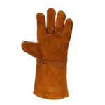 Varmebestandige hansker i kraftig semsket skinn – trygg håndtering av bålpanne, grill og varme flater. Komfortabelt fôr og solid grep