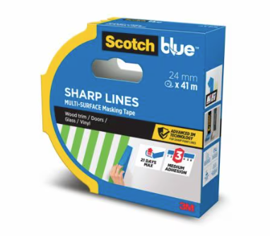 scotch sharp lines 24mm 3M MASKERINGSTAPE 2093 24MMX41M BLÅ - Bilde 1