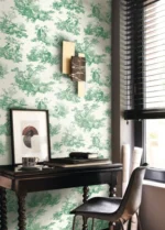 Casadeco Scène d'été tapet med detaljert Toile de Jouy-mønster som viser scener som fiske, natur og romantiske møter i klassisk fransk stil