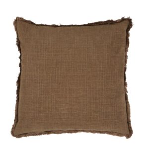 Linfarget putetrekk i grovvevd chenille med korte, dekorative frynser langs alle fire kanter.