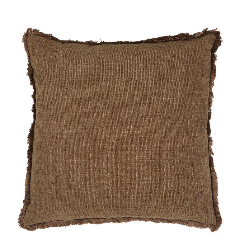 Linfarget putetrekk i grovvevd chenille med korte, dekorative frynser langs alle fire kanter.