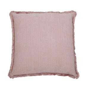 Linfarget putetrekk i grovvevd chenille med korte, dekorative frynser langs alle fire kanter.