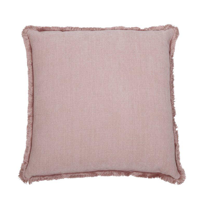 Linfarget putetrekk i grovvevd chenille med korte, dekorative frynser langs alle fire kanter.