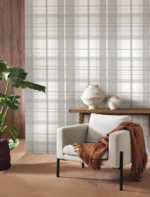 Klassisk skotskrutet tapet i grå tekstil-look fra kolleksjonen Tartan Touch.