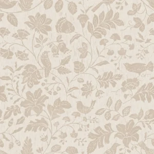 Tapet fra Boråstapeter med det historiske mønsteret Isidor, et intrikat blomstermønster med blader og stilker i en tett, tradisjonell stil