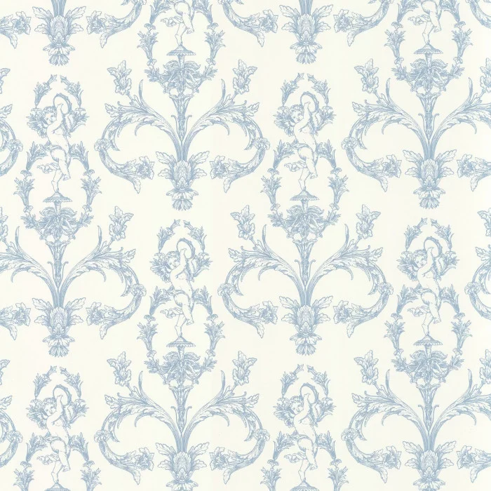 Seraphine 201716226 Casadeco Seraphin med detaljerte illustrasjoner av keruber og blomsterranker i et tradisjonelt fransk mønster
