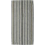 Stripete håndkle fra Cawö Lifestyle i nøytrale toner med vertikale striper i grått, beige, brunt og sort.