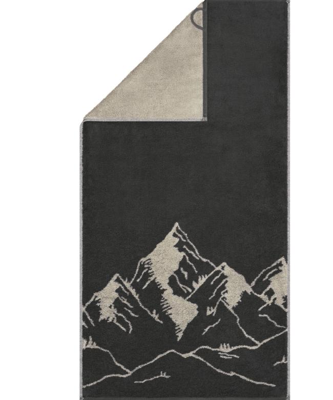 Cawö håndkle i granit med hvitt fjellmotiv og vendbart design.