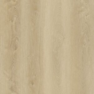 Titan klikkvinyl har en slitesterk overflate med naturtro mønster av lyst treverk og integrert korkunderlag. Sunndal