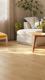 Hudson Oak Light Brown har et vakkert, rustikt eikemønster. Iconik T‑Extra er et vinylgulv på rull som kombinerer slitestyrke med enkel rengjøring.