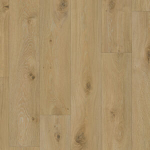 Nordic Oak Dark Natural har et eikemønster med synlige kvister. Med Iconik T‑Extra får du et slitesterkt vinylgulv på rull som er lett å holde rent.
