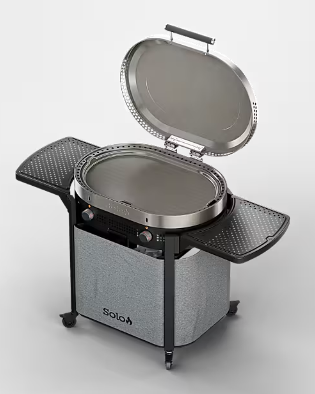 Steelfire griddle +stand hub_ Steelfire-grillen kombinerer en patentert kokeflate med ultraeffektive, patentsøkte doble Solo Racetrack-brennere.