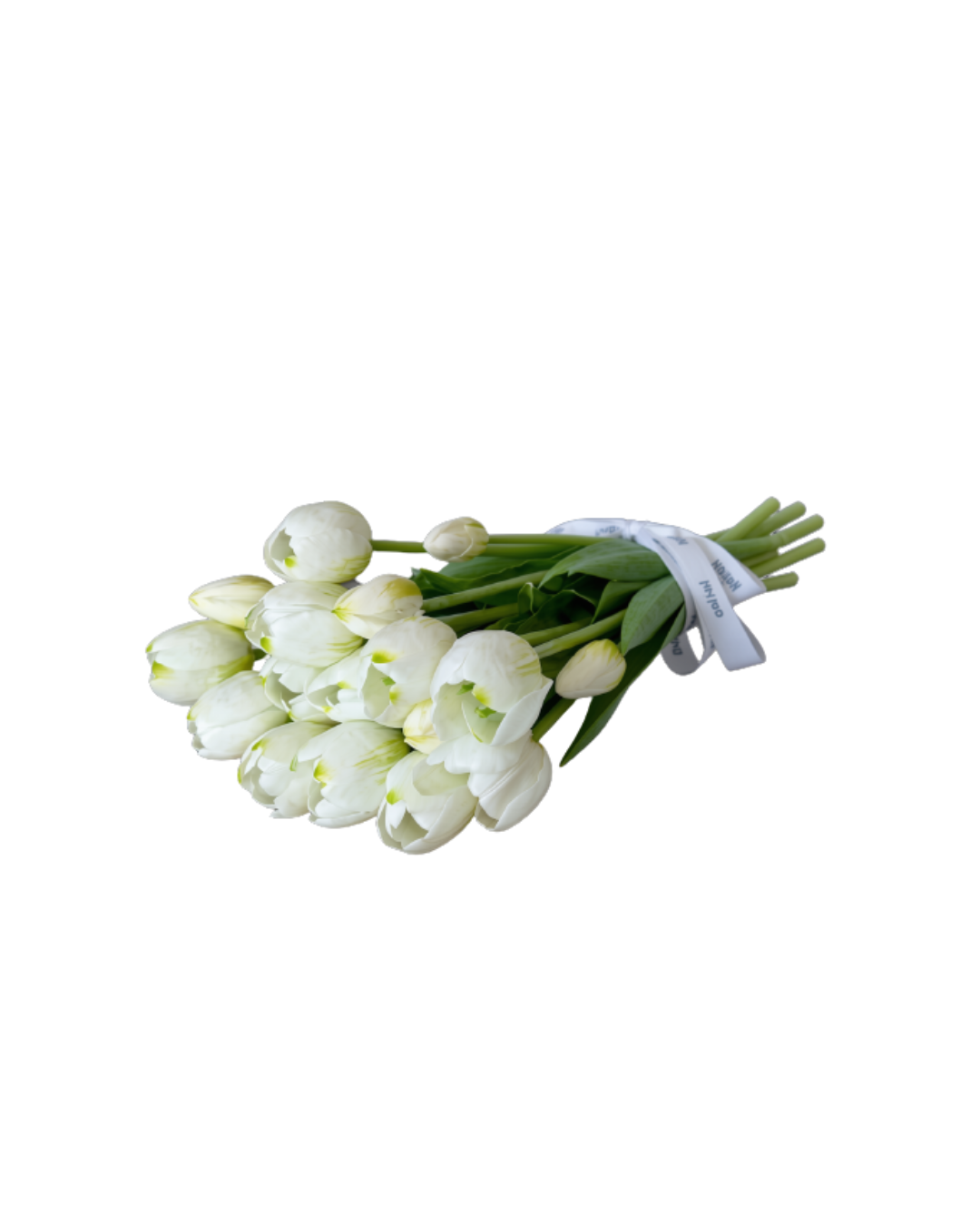 hvite tulipaner En stor bukett med 20 hvit/grønne kunstige tulipaner
