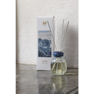 Elegante duftpinner i en stilren glassflaske med trepinner