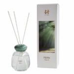 En minimalistisk glassflaske med Fern duftpinner 120ml i duften Clear Air, komplett med naturlige trepinner for jevn duftspredning