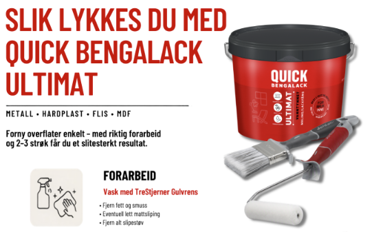 Quick Bengalack Ultimat vanntynnet maling og lakkfarge for innendørs bruk på metall, hardplast og fliser