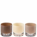 Telysholdere i hamret glass i tre ulike jordtoner