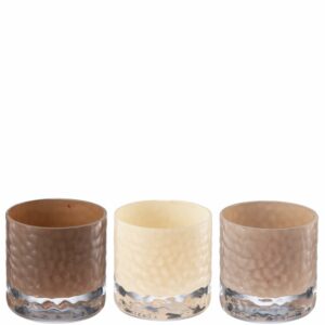 Telysholdere i hamret glass i tre ulike jordtoner