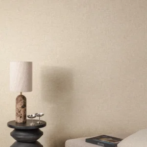 Ensfarget vinyltapet fra Storeys Concept med en grov, naturtro tekstil- og linstruktur.