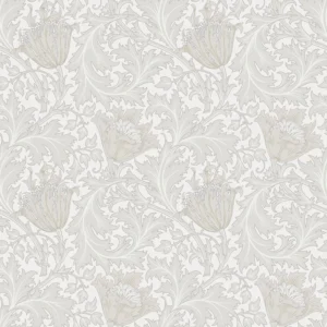 Fibertapet med det klassiske og tidløse "Anemone"-mønsteret designet av William Morris. Motivet preges av store anemoneblomster omslynget av dype akantusblader og mindre bladranker i et repeterende og organisk mønster.