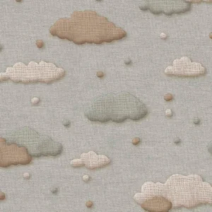 Fibertapet til barnerommet fra Storeys' kolleksjon Tiny Treasures med et lekent, svevende skymønster fordelt over en glatt bakgrunn.