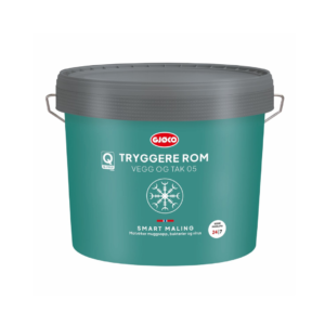 Gjøco Tryggere Rom er en matt interiørmaling som aktivt eliminerer bakterier og virus ved hjelp av lys. Perfekt for bedre hygiene og inneklima.
