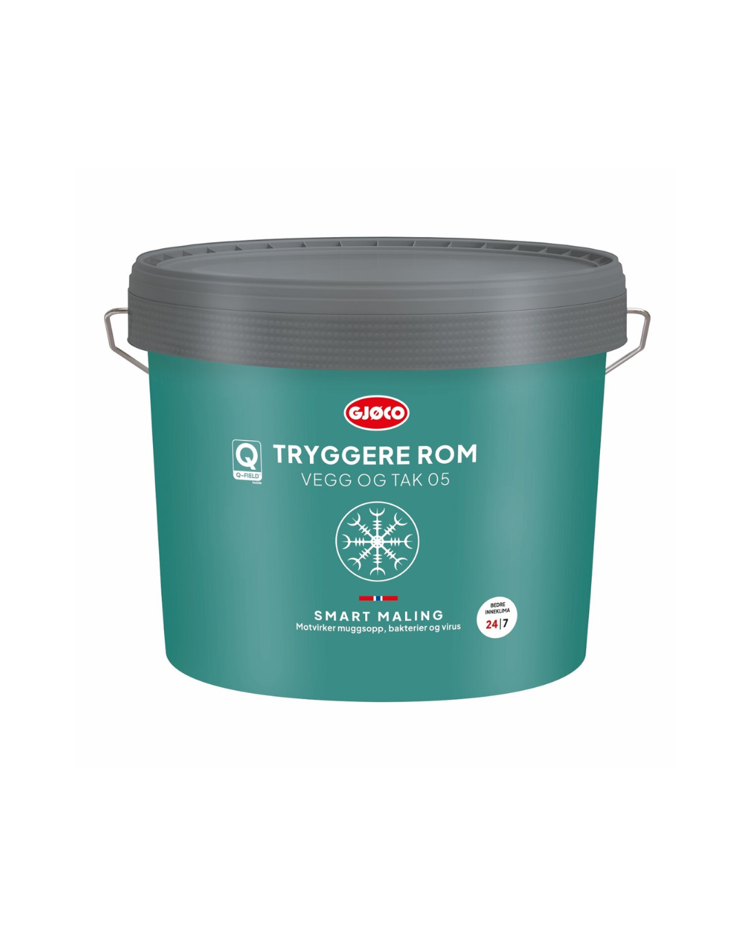 Tryggere rom vegg og tak 05 Gjøco Tryggere Rom er en matt interiørmaling som aktivt eliminerer bakterier og virus ved hjelp av lys. Perfekt for bedre hygiene og inneklima.